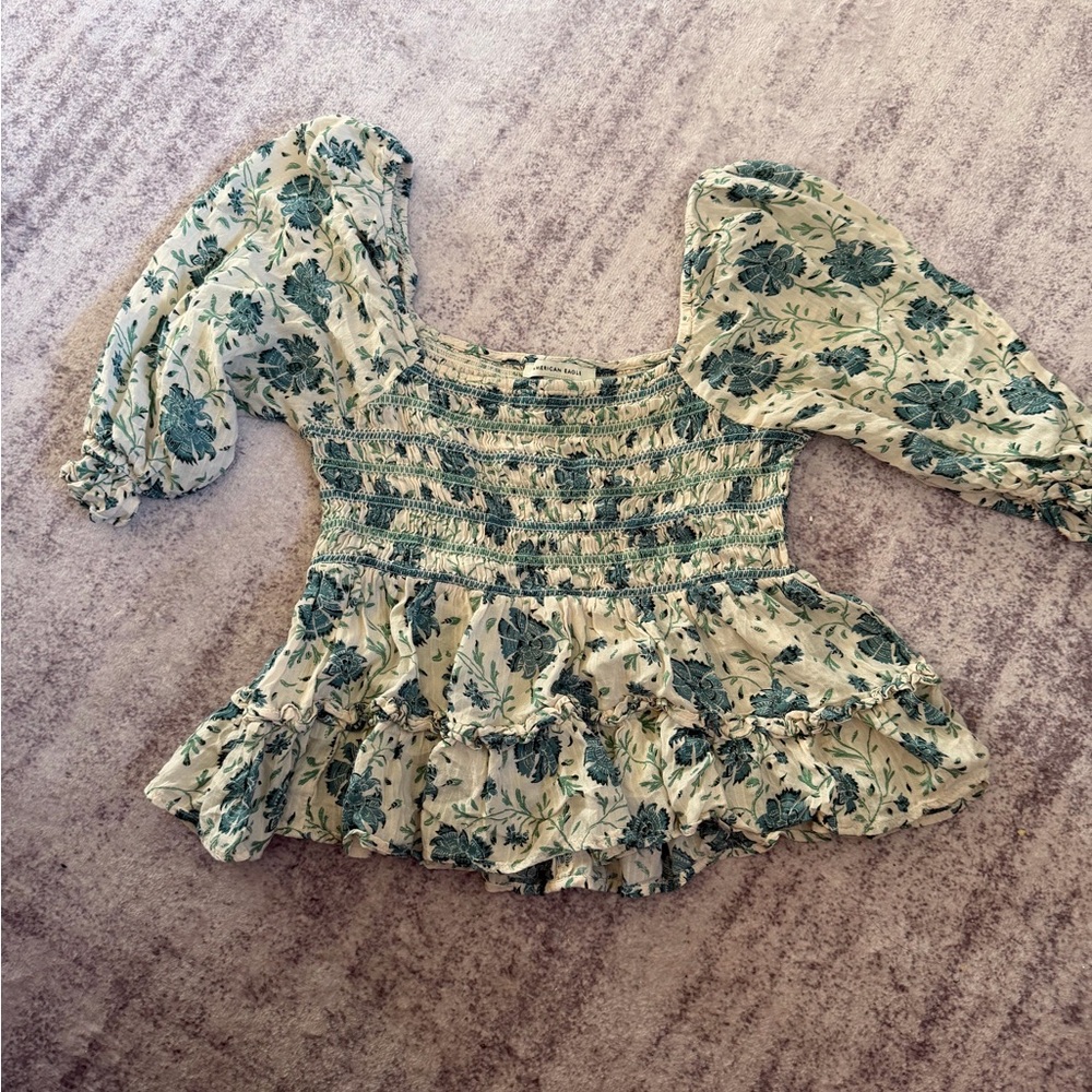 American Eagle Outfitters Green Floral Blouse